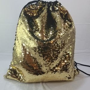 GOLDEN Women Travel Drawstring Backpack Glitter